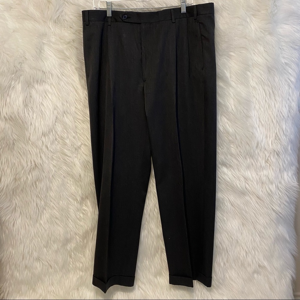 Brooks Brothers Pleated Wool Charcoal Gray Dress Pants Trousers Size 38x30